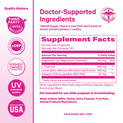 Label on Pink Stork bottle indicating vegan, cruelty-free, and non-GMO features.