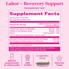 Pink Stork Labor Prep packaging front view on a kitchen counter.