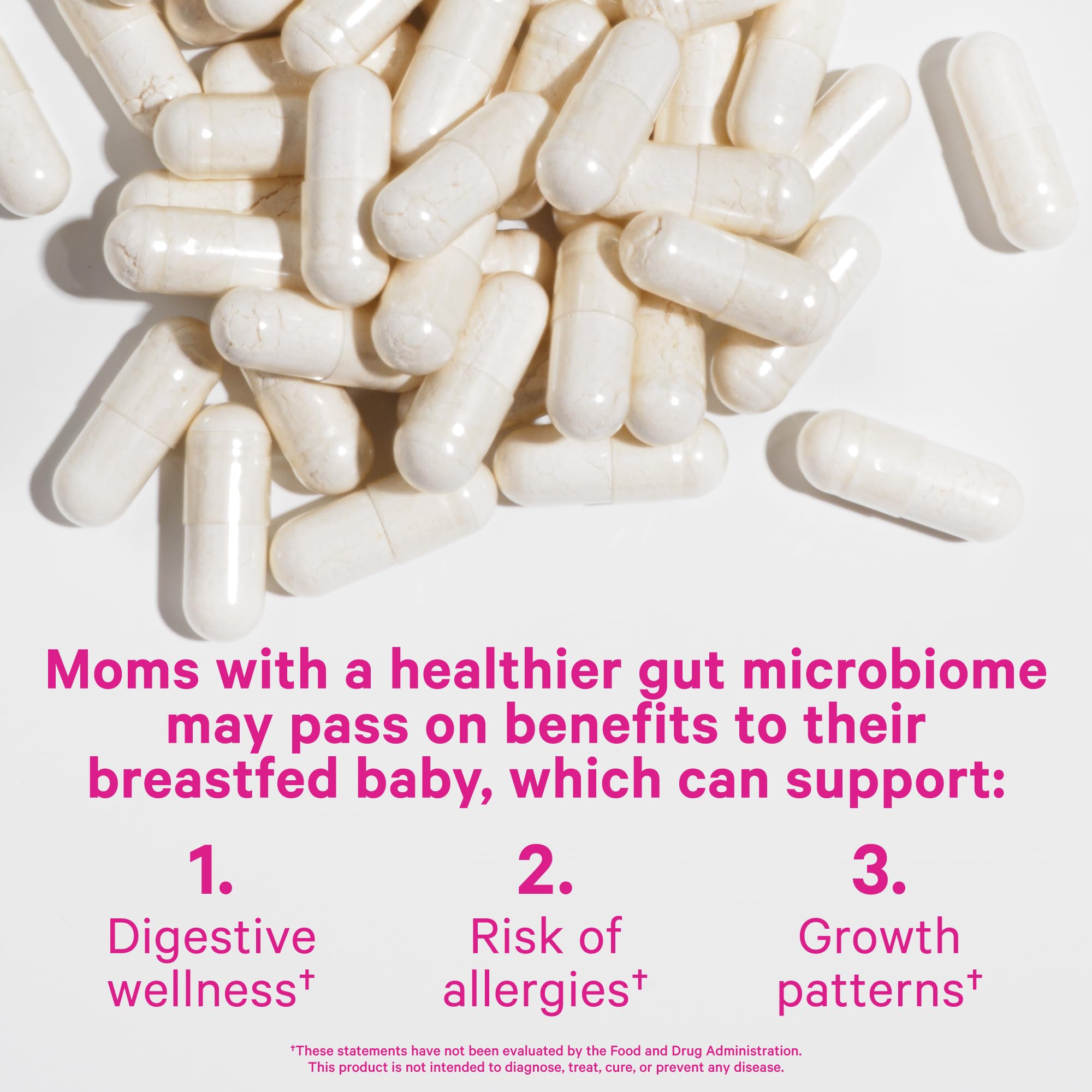Close-up of Pink Stork Lactation Probiotic capsules for easy daily use.
