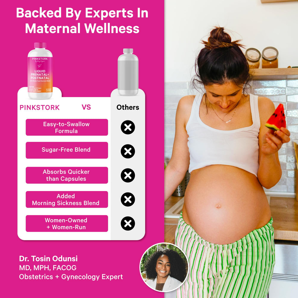 Organic whole-food blend with folate, vitamins C and D in Pink Stork
