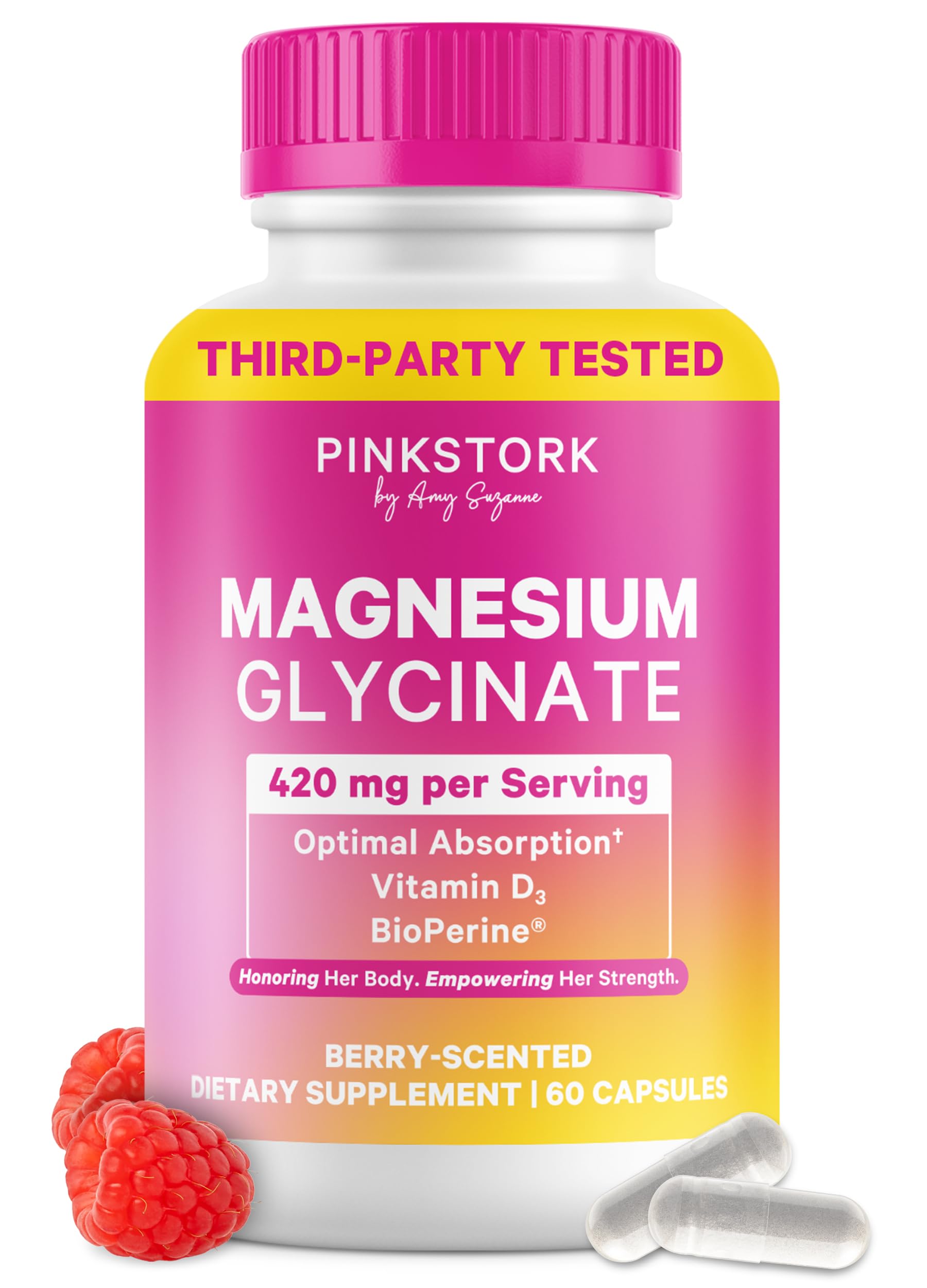 Pink Stork Magnesium Glycinate bottle for daily calm support.
