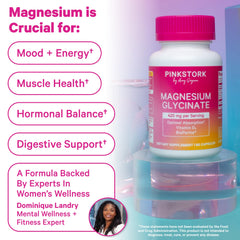 Label closeup of Pink Stork Magnesium Glycinate with D3