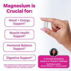 Pink Stork Magnesium Glycinate label highlighting Vitamin D3 for mood support.