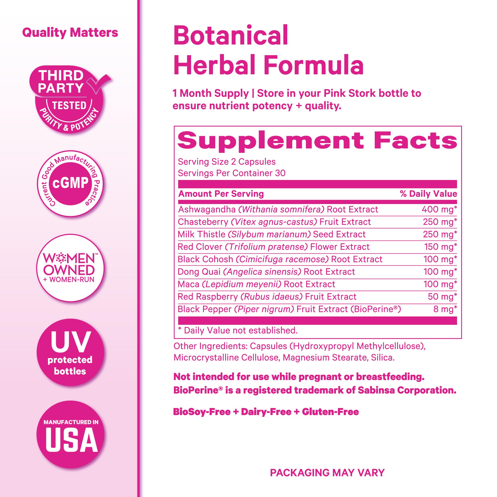 Pink Stork Milk Thistle bottle supports wellness during hormonal transition