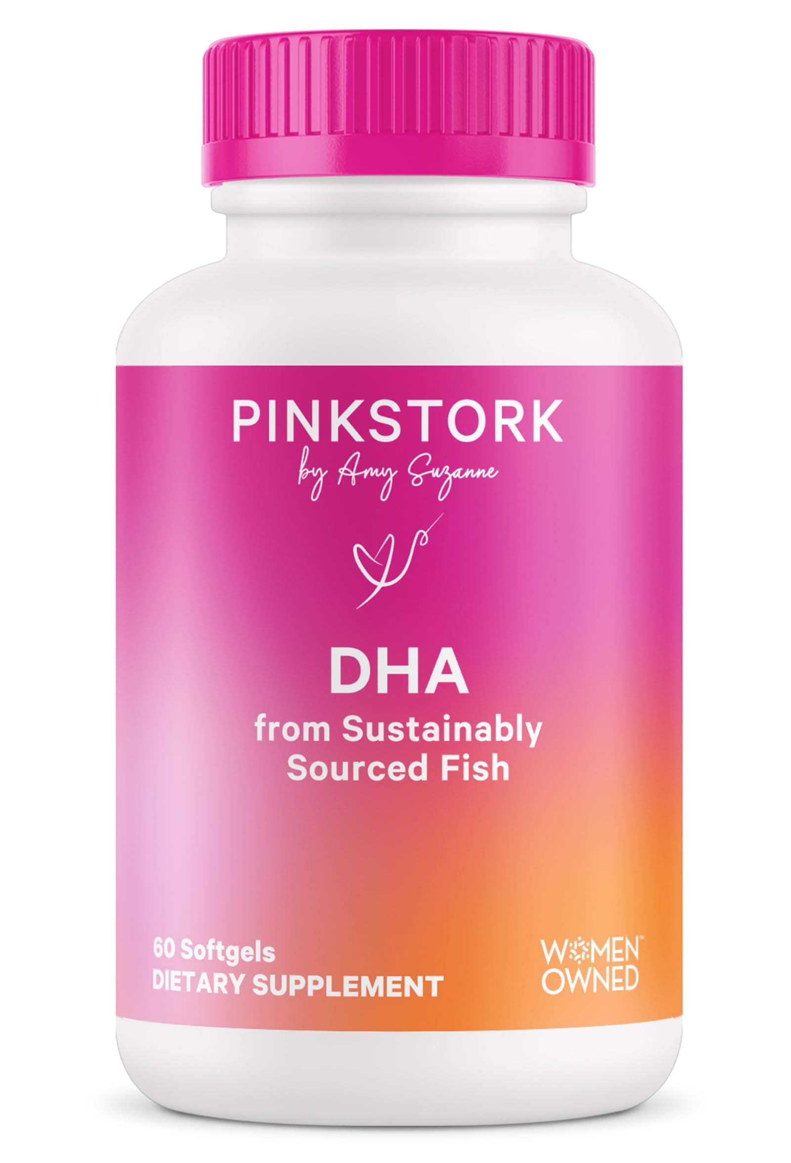 Pink Stork Omega-3 DHA softgel bottle for daily prenatal ritual and maternal wellness.