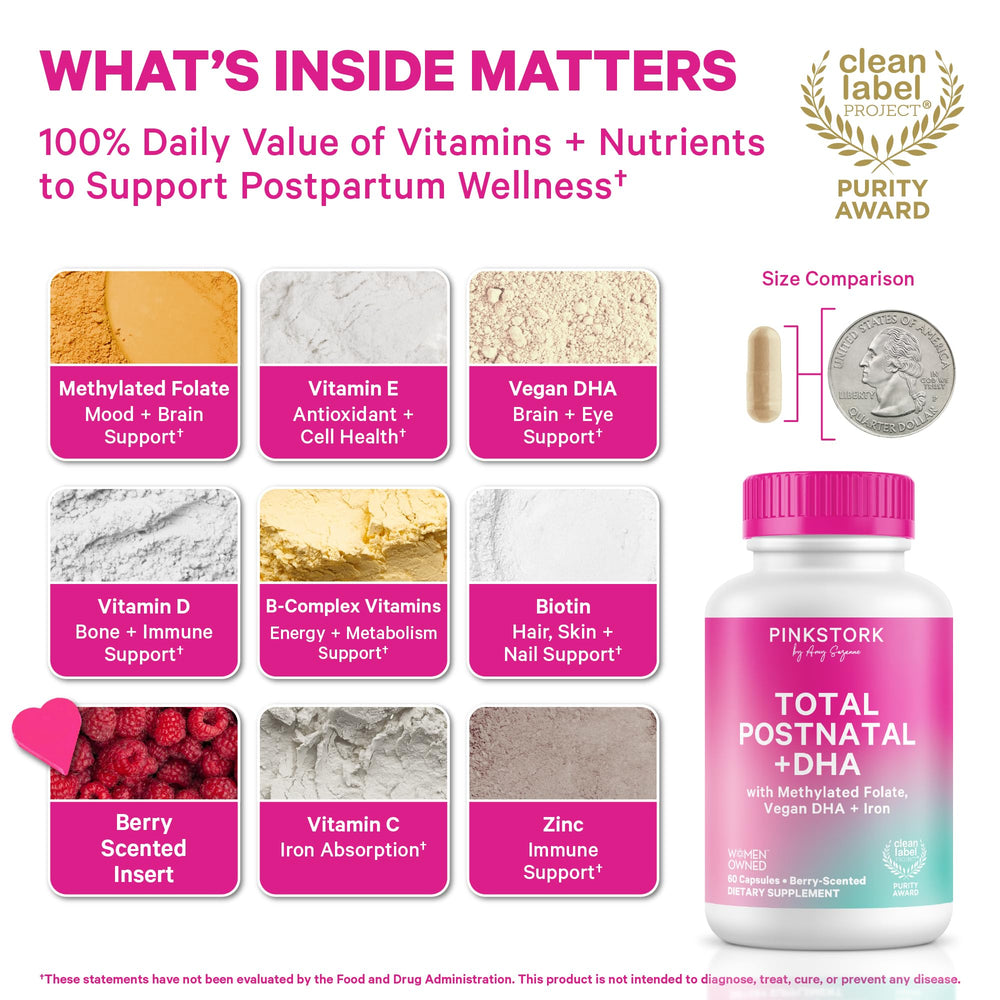 Pink Stork Postnatal capsules ready for easy two-capsule daily intake