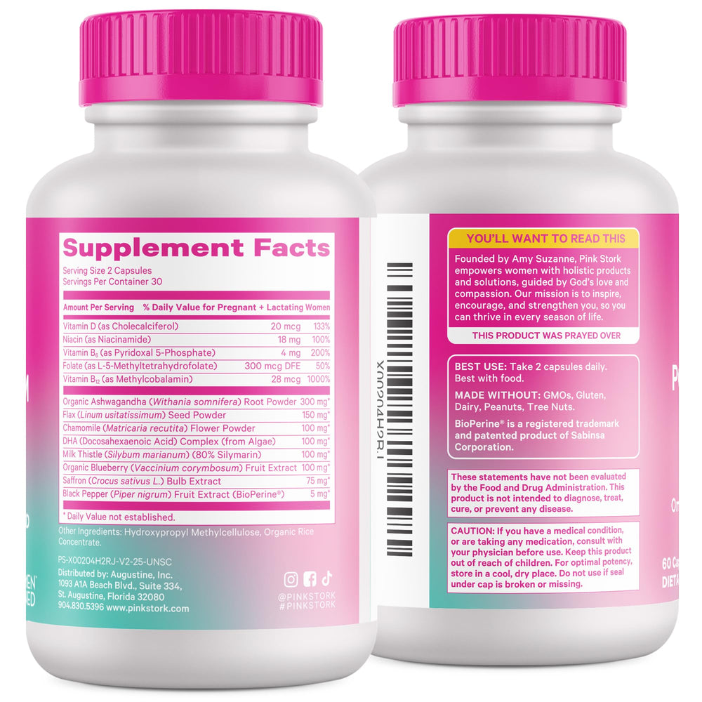 Breastfeeding-friendly label on Pink Stork Mood Support for lactation-compatible use