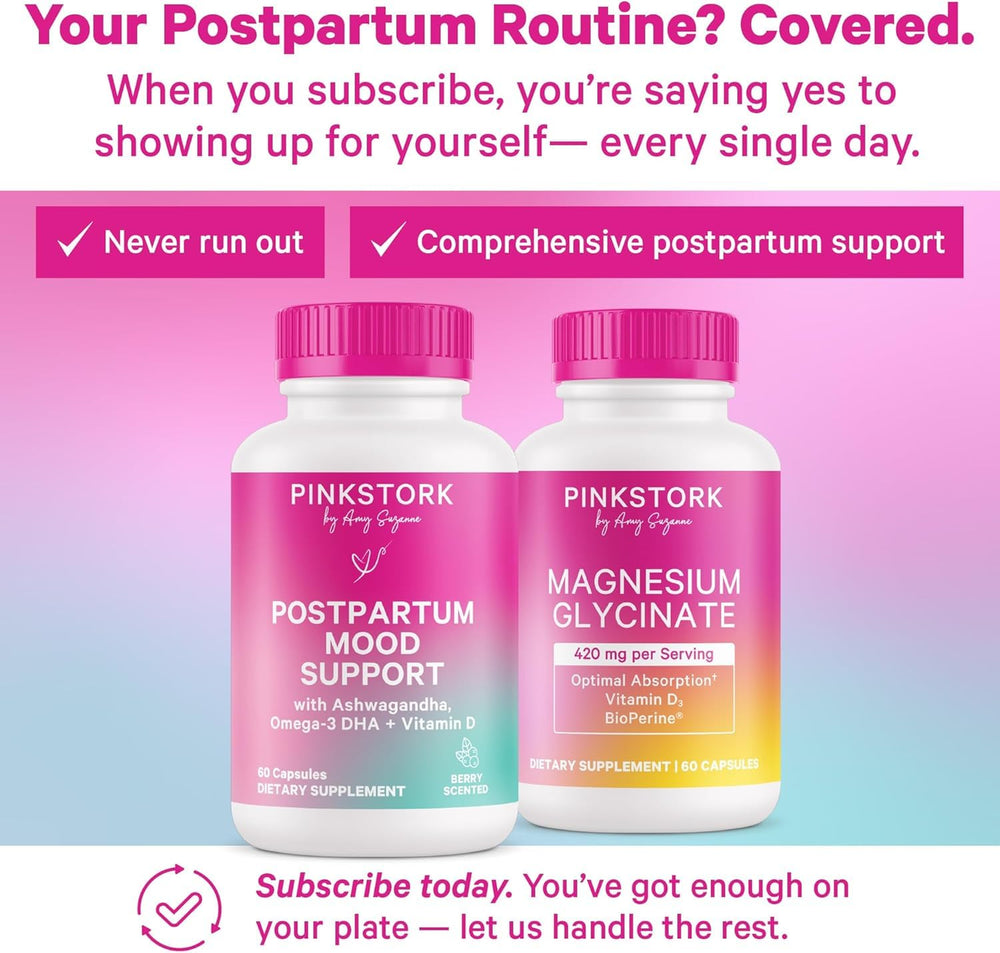 Pink Stork Postpartum Mood Support chamomile blend promoting calm moments
