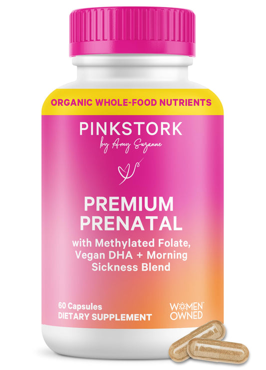Pink Stork Premium Prenatal bottle for daily support during pregnancy.