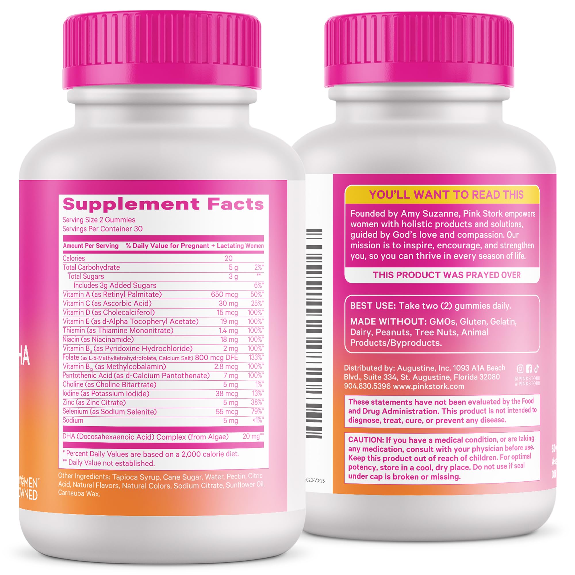 Packaging emphasizes Pink Stork's women-owned mission.