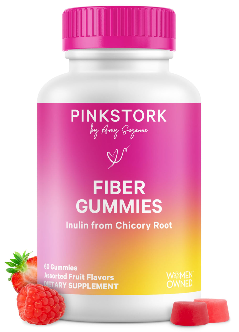 Pink Stork Prenatal Fiber Gummies bottle for easy daily gut support.