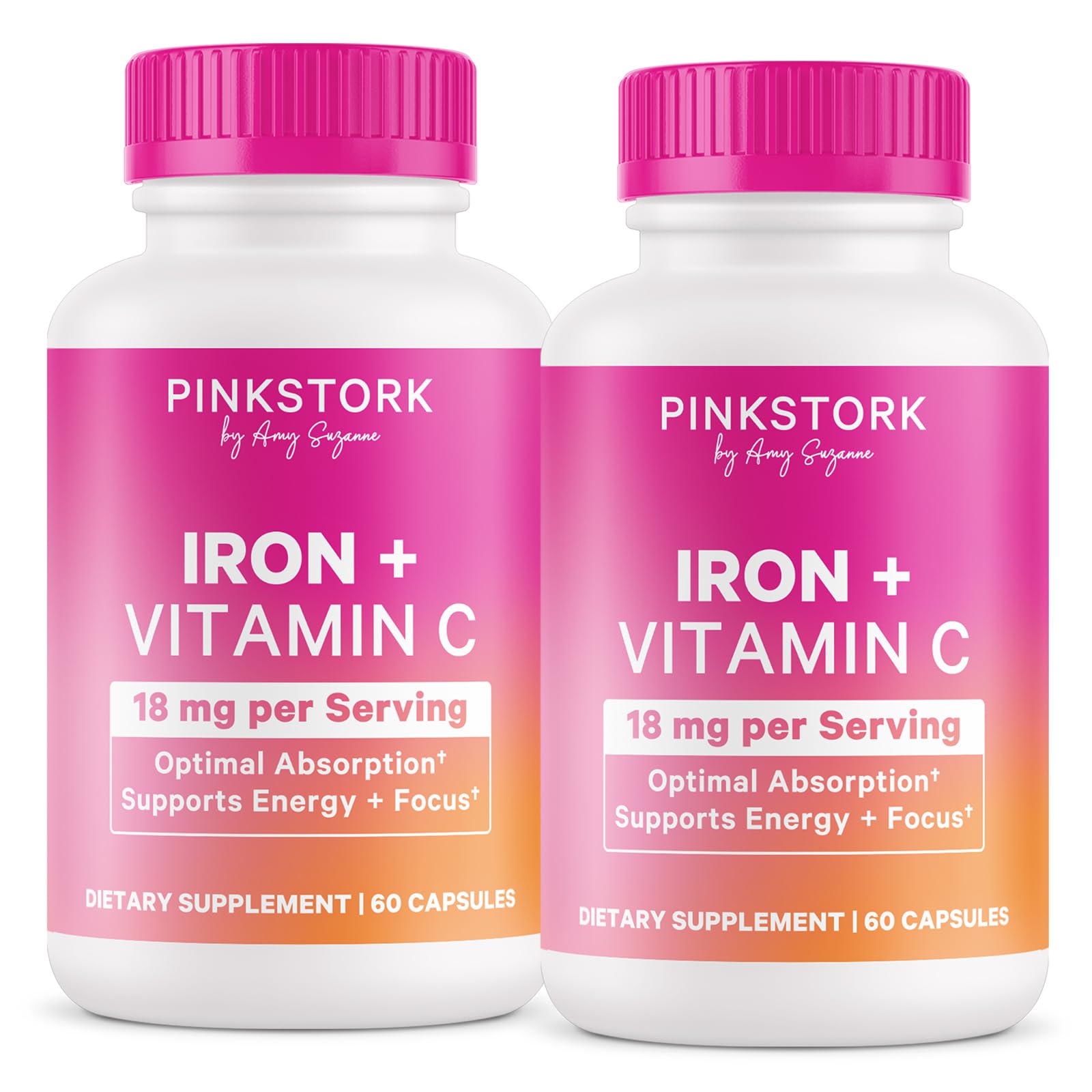 Pink Stork prenatal iron pill bottle for daily pregnancy support