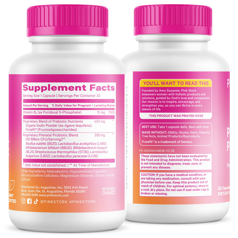 Pink Stork Prenatal Probiotic is vegan and gluten-free for sensitive diets.