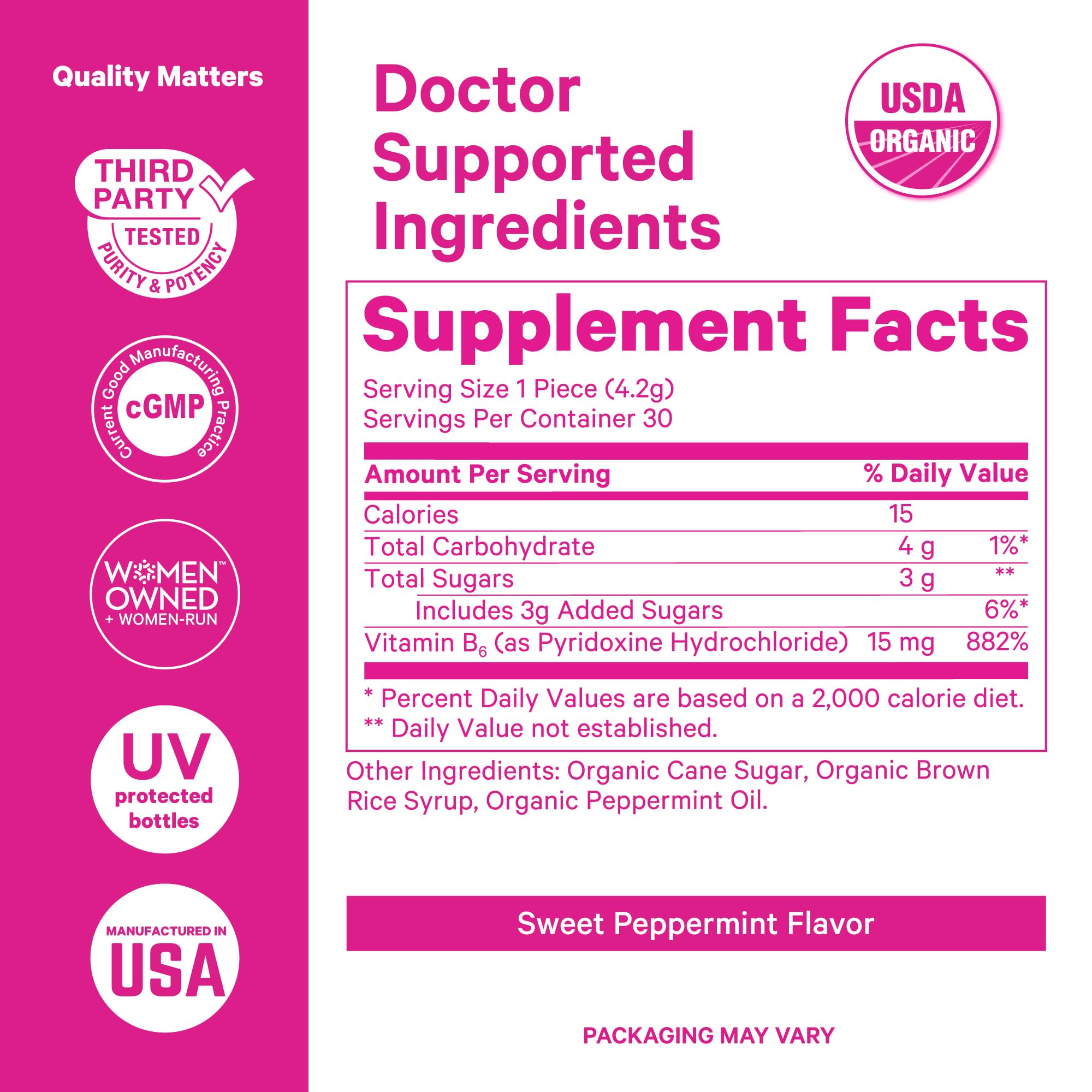 Pink Stork Sweets vegan-friendly icon highlighting plant-based formula.
