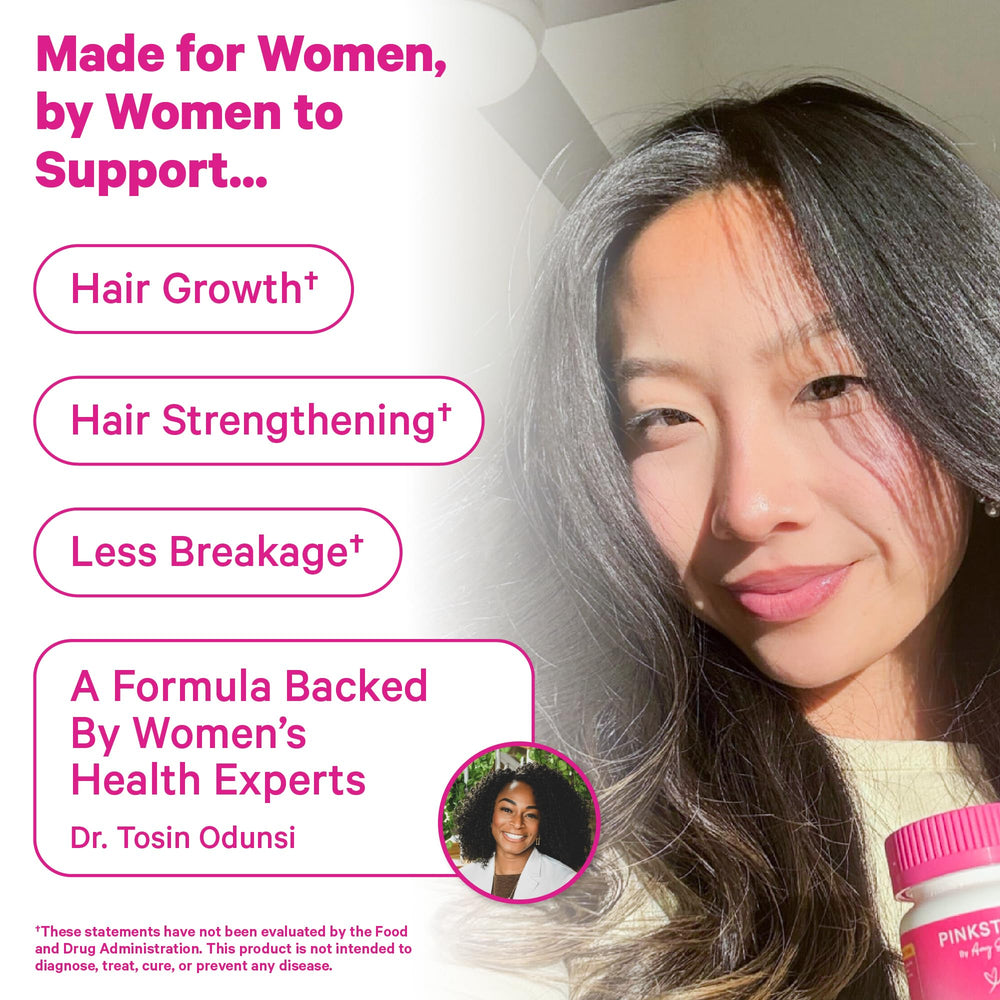 Pink Stork Total Glow visual highlighting nails, hair, and skin wellness.