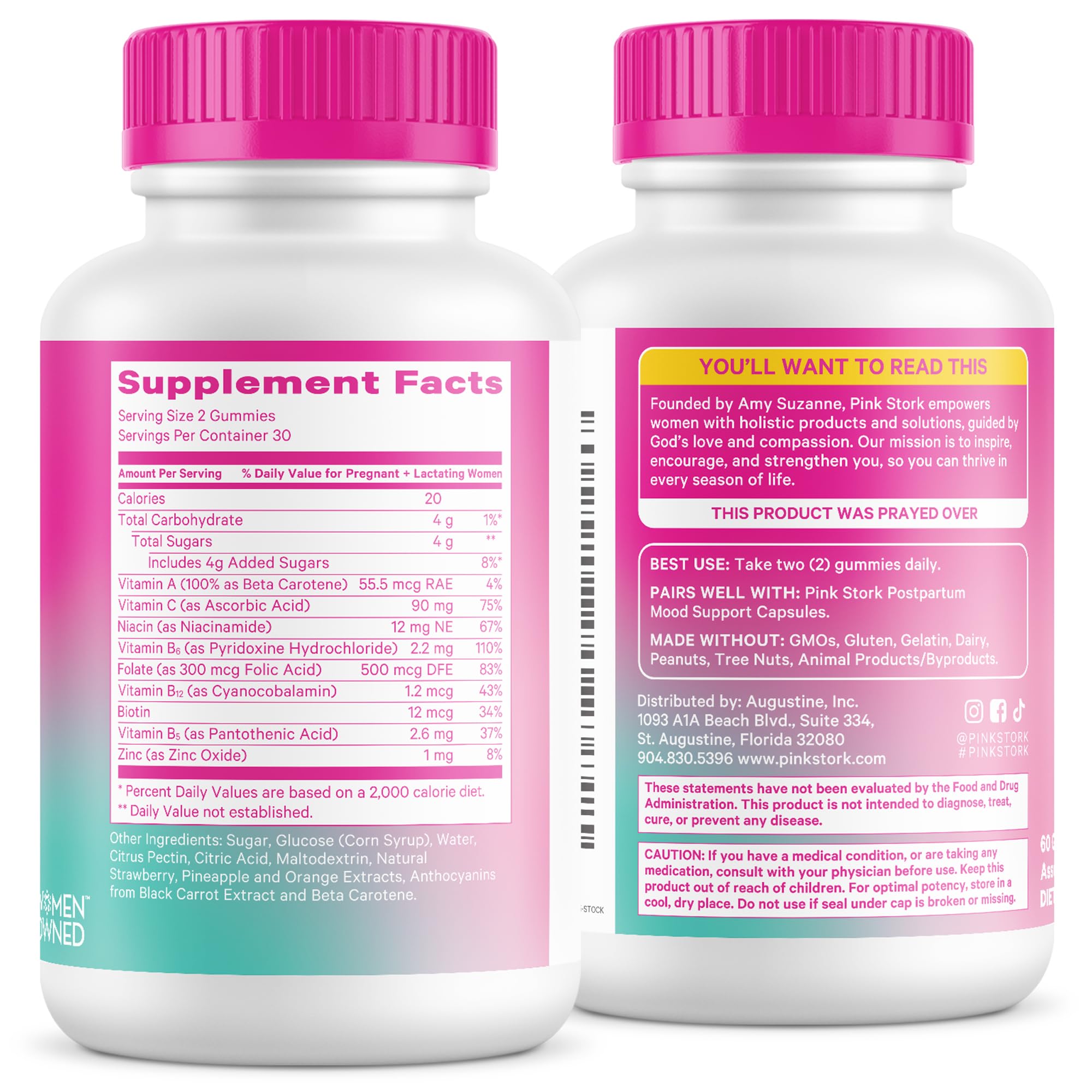 Pink Stork Total Postnatal Gummies on a shelf signaling trusted postpartum wellness brand.