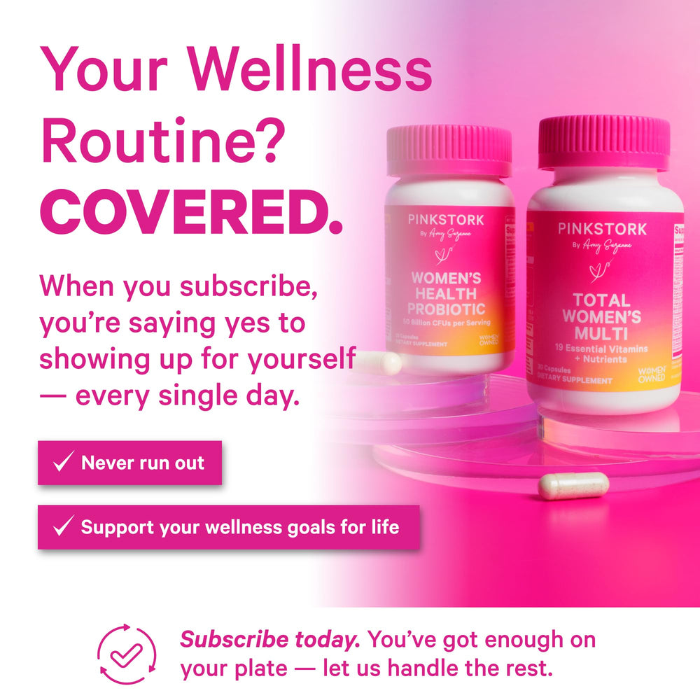 Pink Stork Total Women's Multivitamin capsule closeup for convenience
