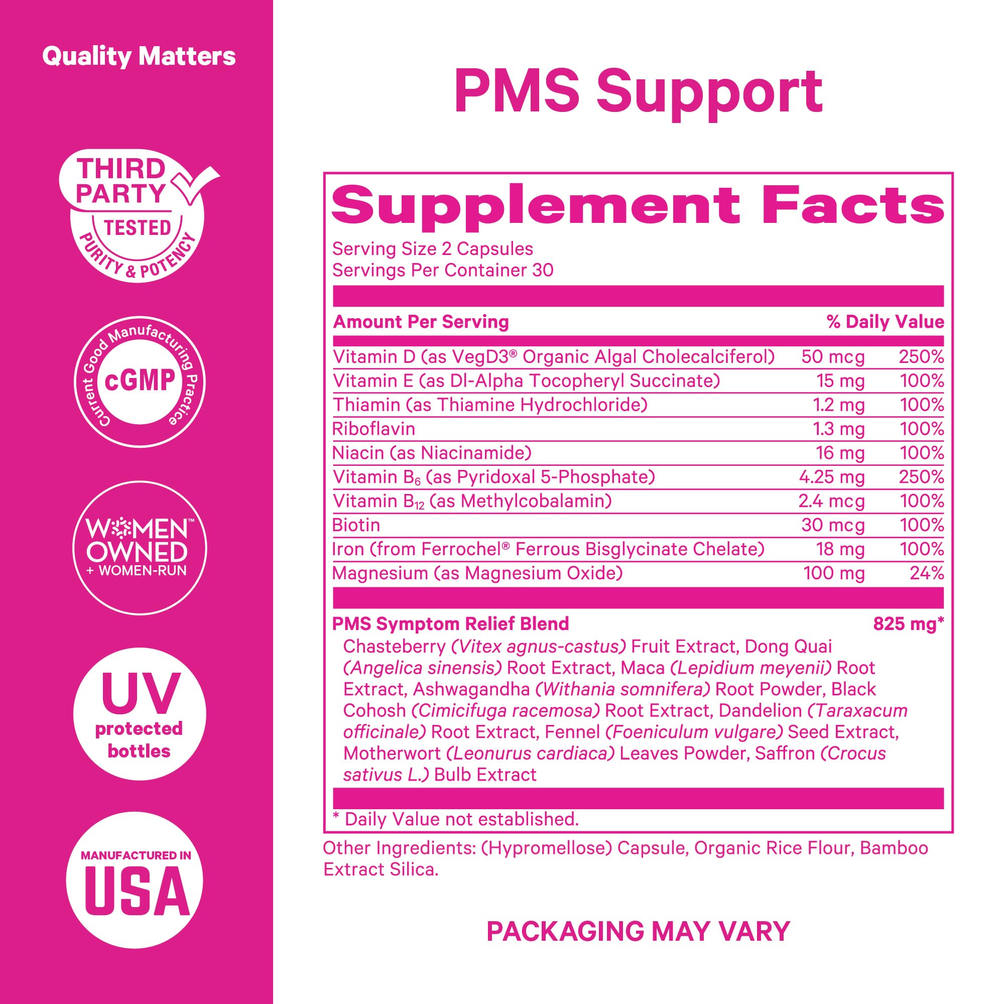 Vitex herb in Pink Stork PMS bottle for natural balance.
