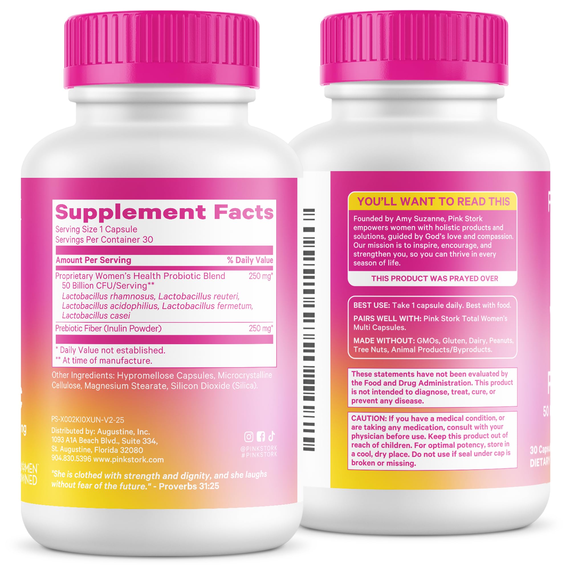 Pink Stork probiotic shelf display in a bright, inviting store