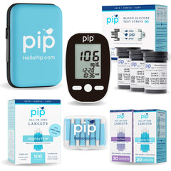 Pip precision glucometer shown for easy home testing.