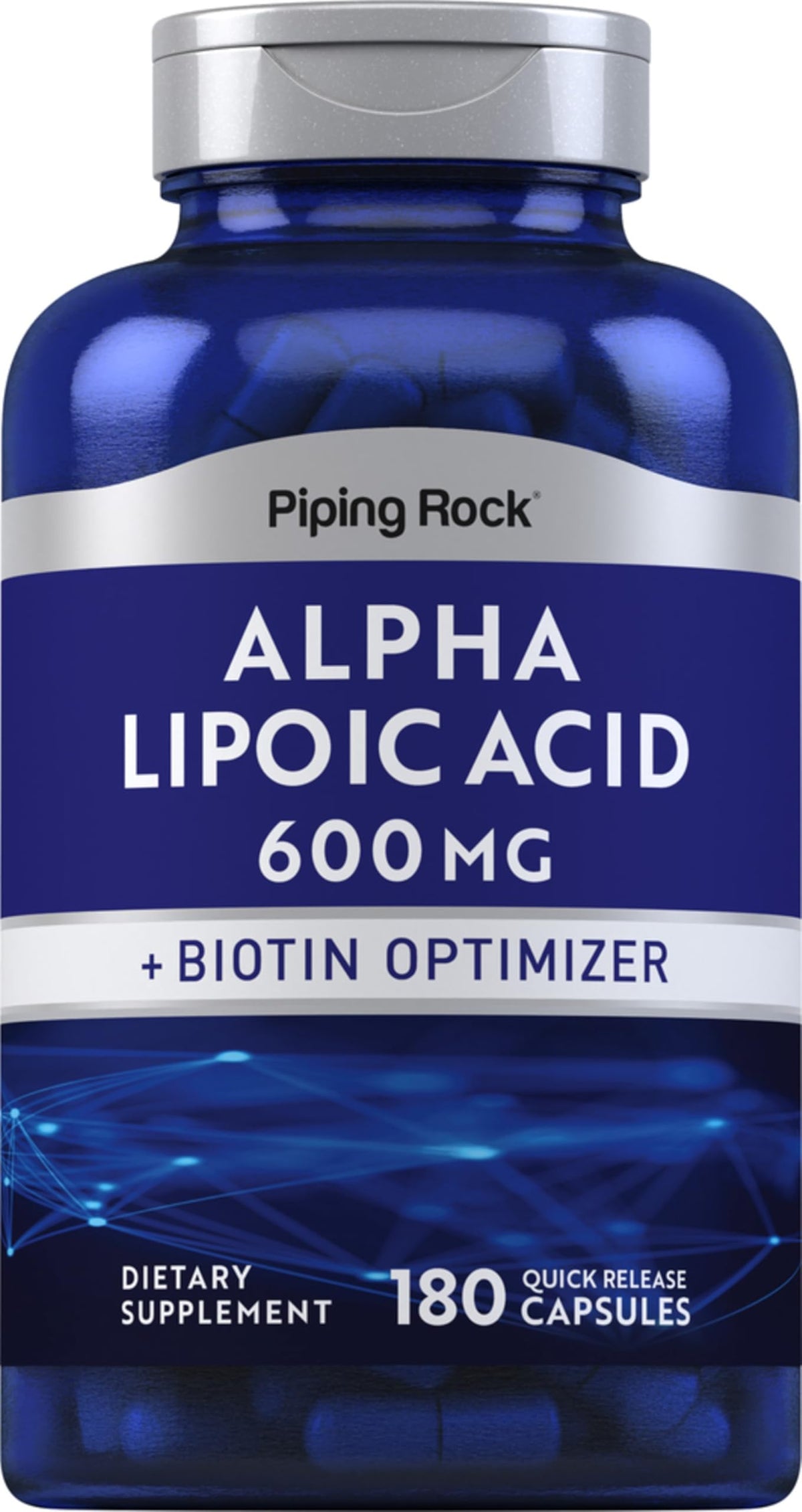Piping Rock Alpha Lipoic Acid 600mg bottle for daily wellness use