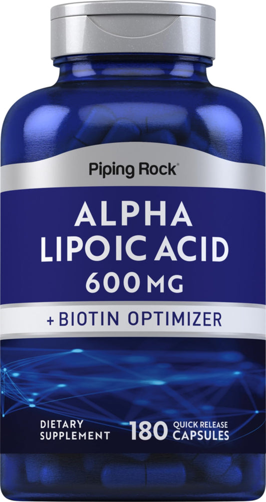 Piping Rock Alpha Lipoic Acid 600mg bottle for daily wellness use