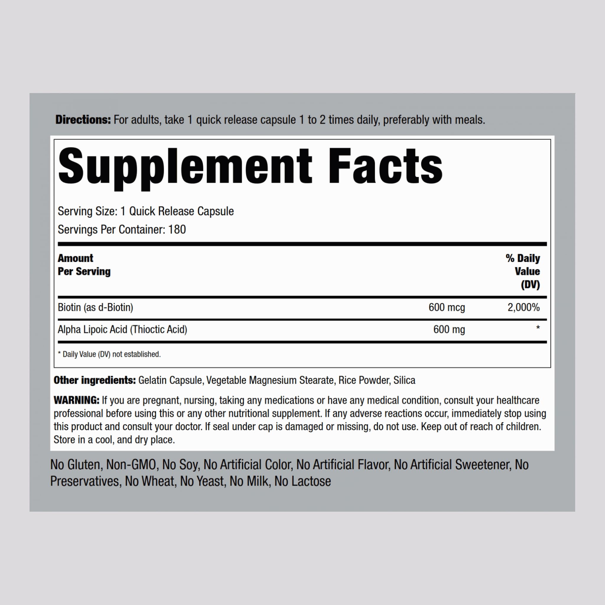 Piping Rock Alpha Lipoic Acid 600mg capsules for quick-release daily support