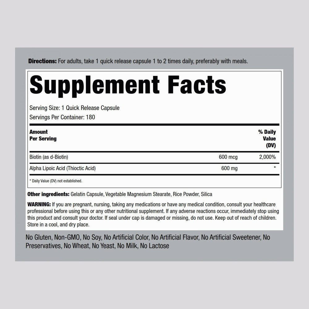 Piping Rock Alpha Lipoic Acid 600mg capsules for quick-release daily support