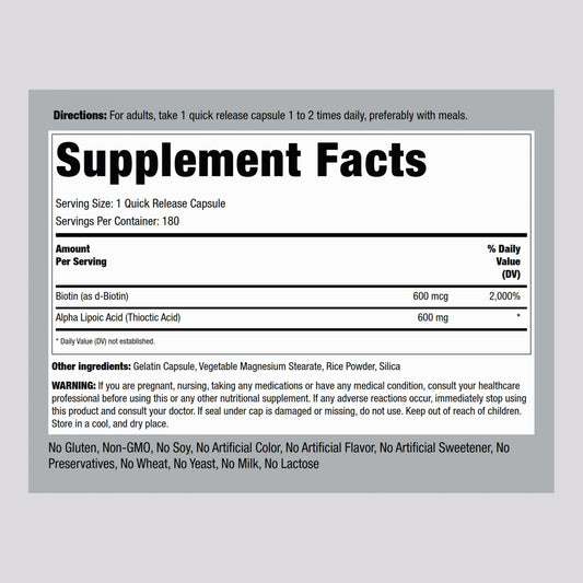 Piping Rock Alpha Lipoic Acid 600mg capsules for quick-release daily support