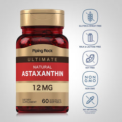 Piping Rock Astaxanthin gluten-free non-GMO label highlights clean ingredients.
