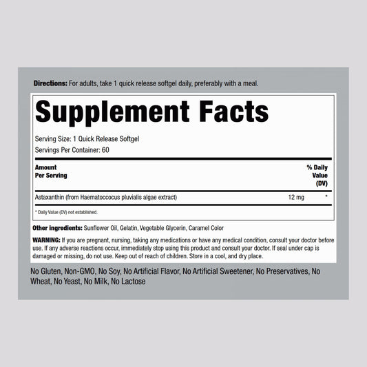 Piping Rock Astaxanthin softgels pour showing easy-to-swallow format.