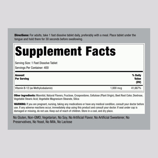 Piping Rock B12 1000 mcg sublingual tablets deliver potent daily support