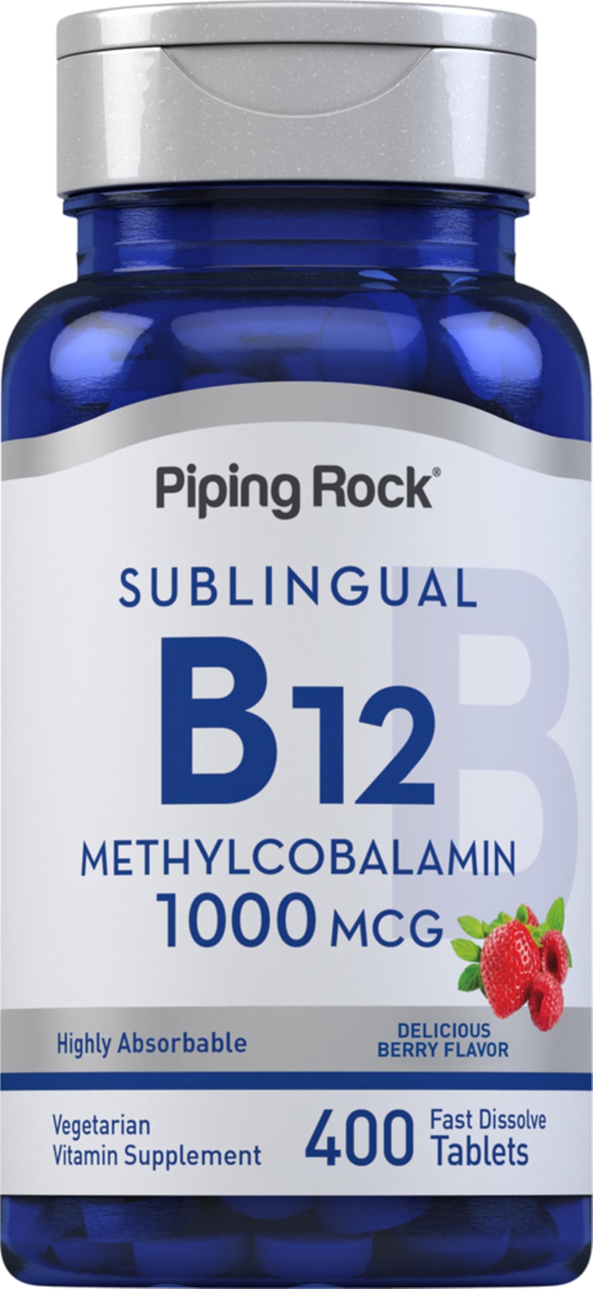 Piping Rock B12 sublingual tablets with berry flavor for fast dissolution