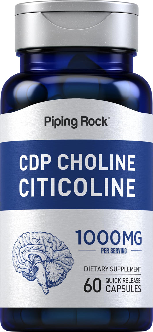 Piping Rock CDP Choline 1000mg bottle shown for daily use