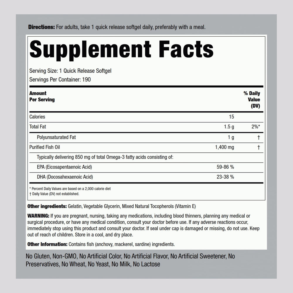 Piping Rock Omega-3 softgels close-up highlighting EPA and DHA.