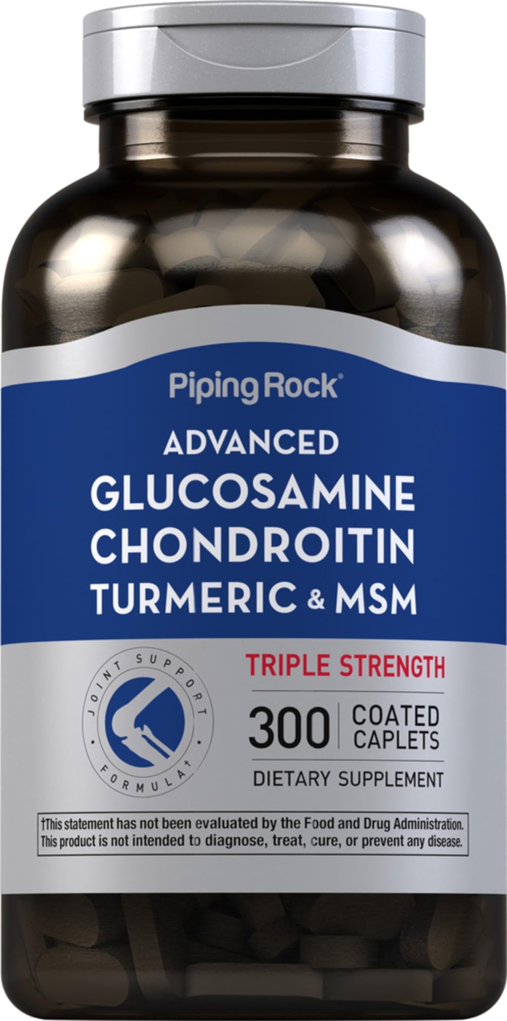 Piping Rock Glucosamine Chondroitin MSM Turmeric bottle front promotes daily joint support.