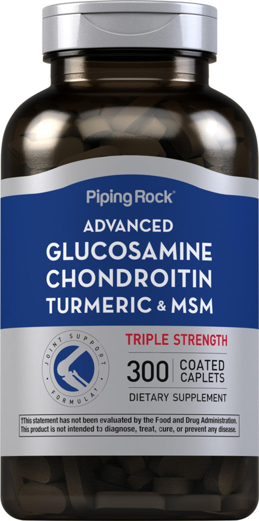 Piping Rock Glucosamine Chondroitin MSM Turmeric bottle front promotes daily joint support.
