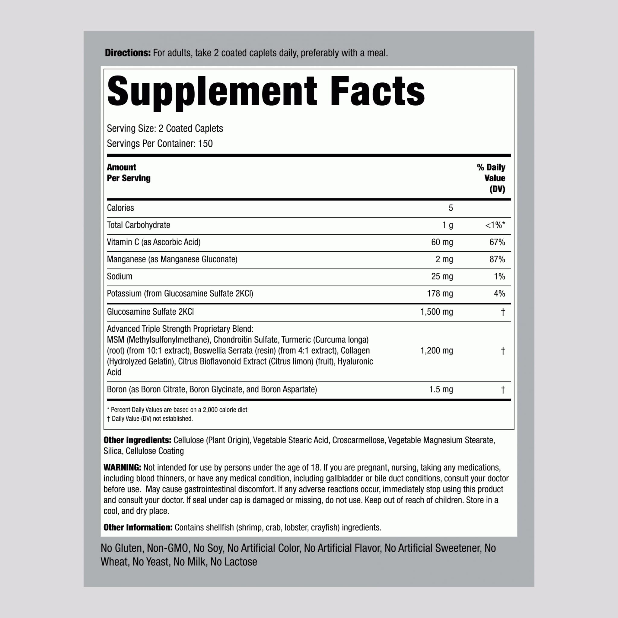Piping Rock Glucosamine Chondroitin MSM Turmeric capsules closeup highlights texture and potency.