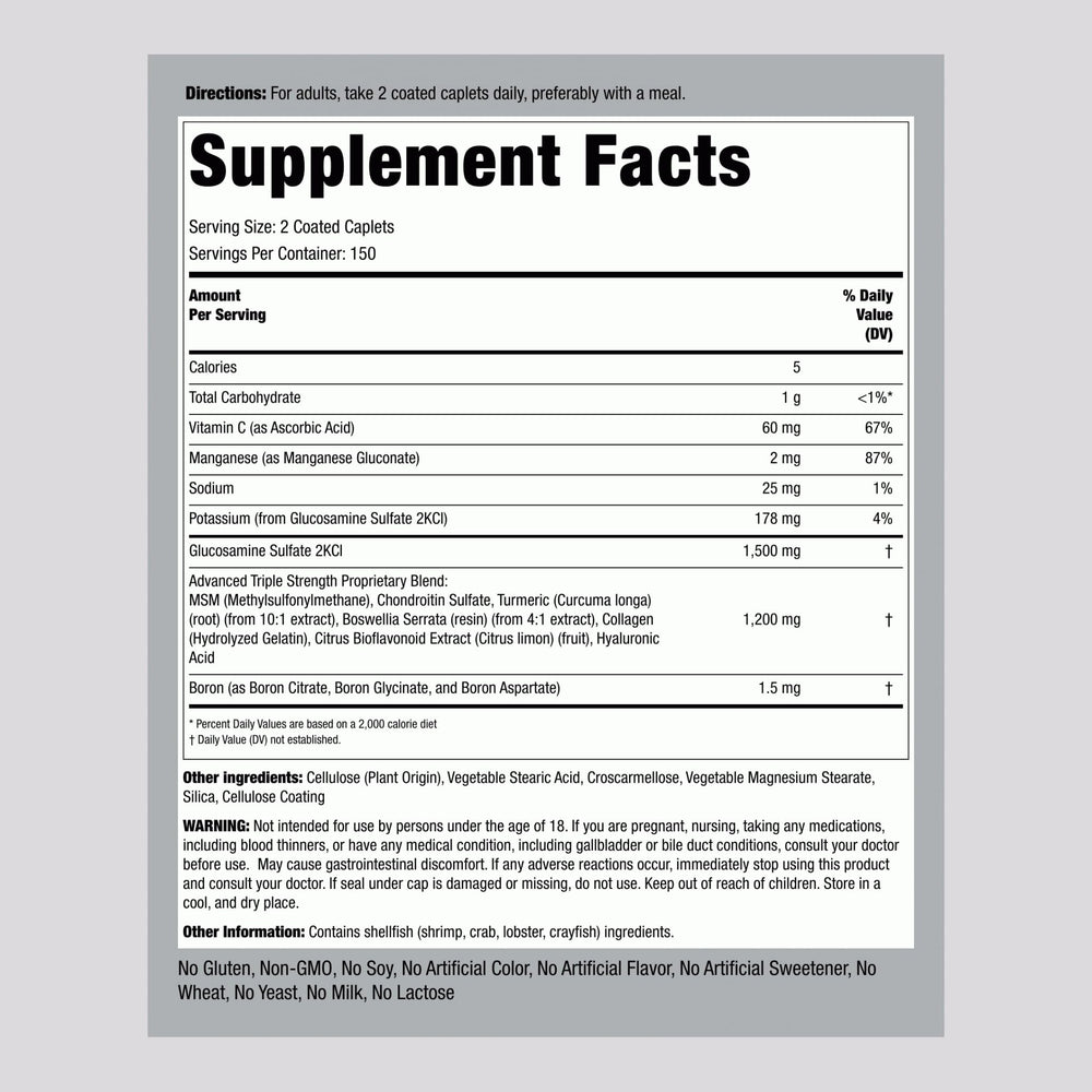 Piping Rock Glucosamine Chondroitin MSM Turmeric capsules closeup highlights texture and potency.