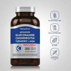 Piping Rock Glucosamine Chondroitin MSM Turmeric label view shows non-GMO and gluten-free seals.
