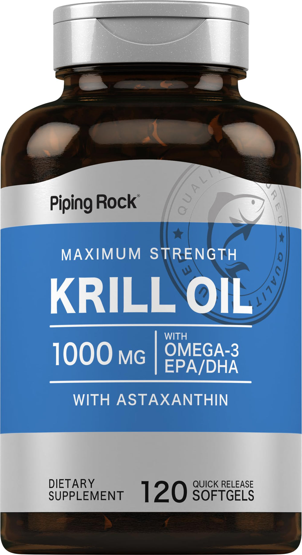 Piping Rock Krill Oil 1000mg bottle for daily omega-3 routine.