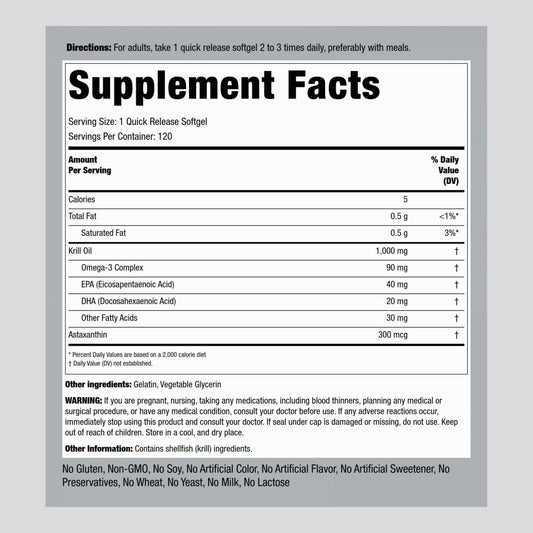 Piping Rock Krill Oil softgels close-up for convenient daily capsules.