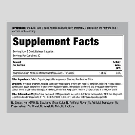 Piping Rock Magnesium L-Threonate capsules demonstrate quick-release convenience for on-the-go use.