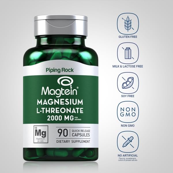 Close-up label highlights non-GMO, gluten-free magnesium formula.
