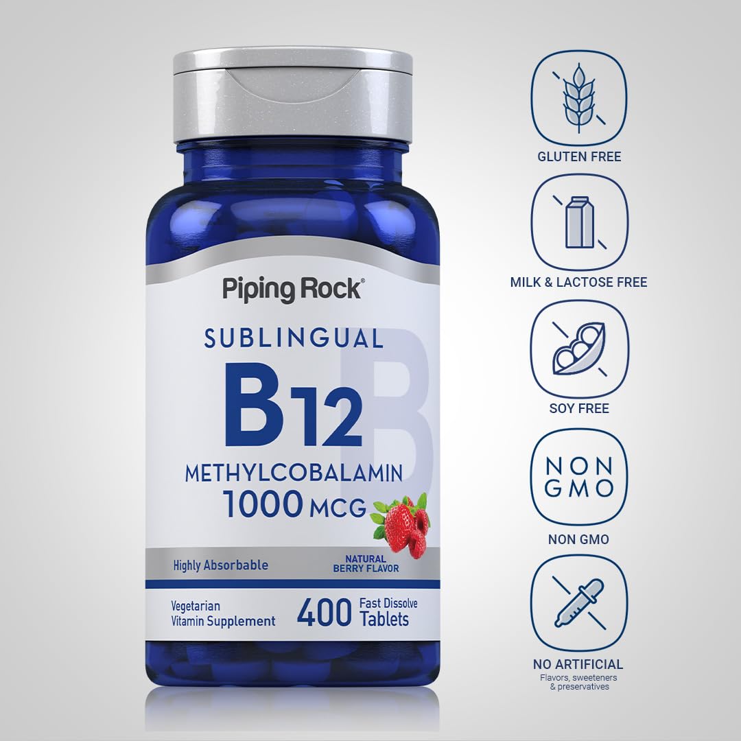Piping Rock fast-dissolving B12 tablets ideal for quick intake