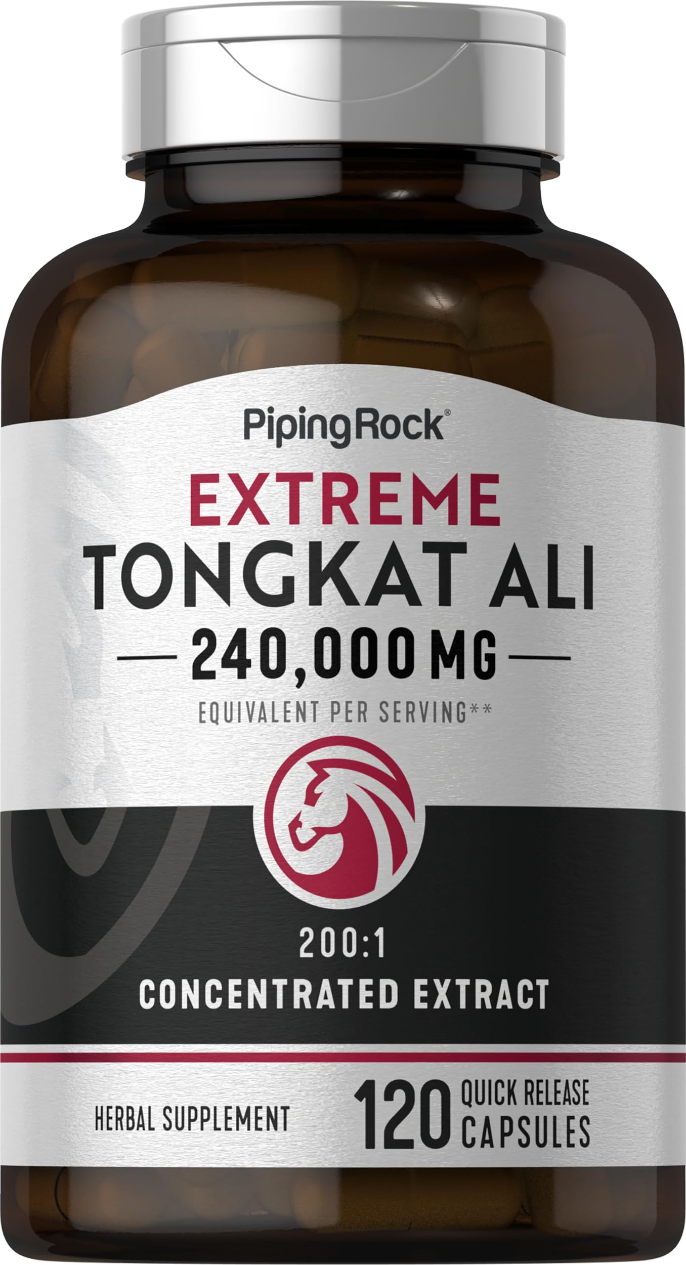 Piping Rock Tongkat Ali capsules bottle front view for daily wellness potential
