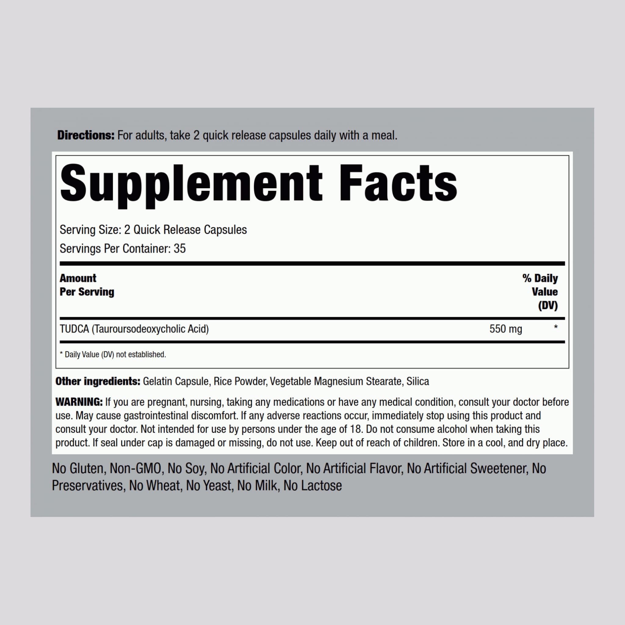 Piping Rock Tudca capsules close-up highlighting quick-release for easy daily use.