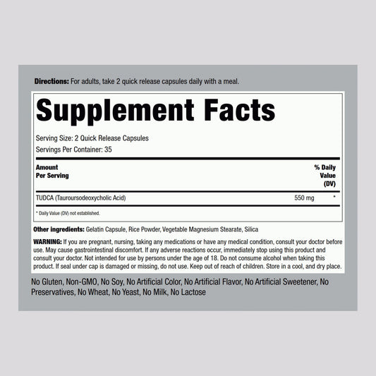 Piping Rock Tudca capsules close-up highlighting quick-release for easy daily use.