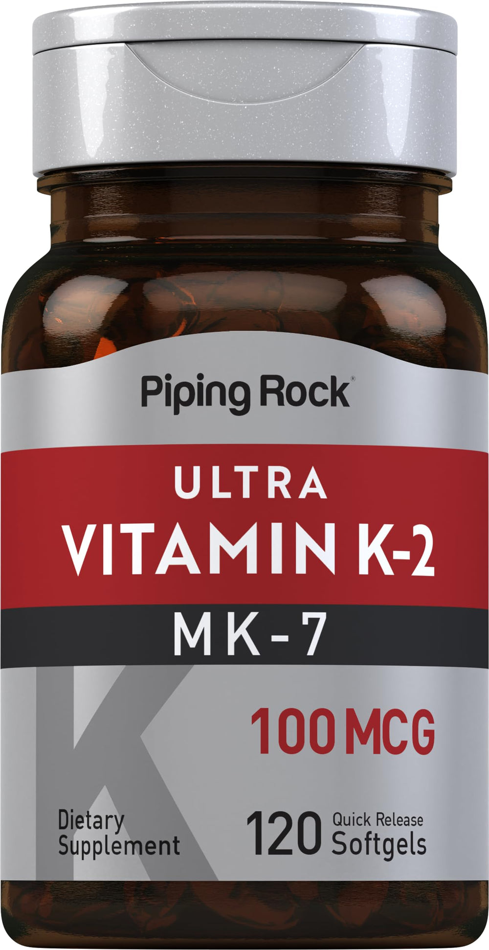 Piping Rock Vitamin K2 MK7 softgels bottle for daily supplementation.