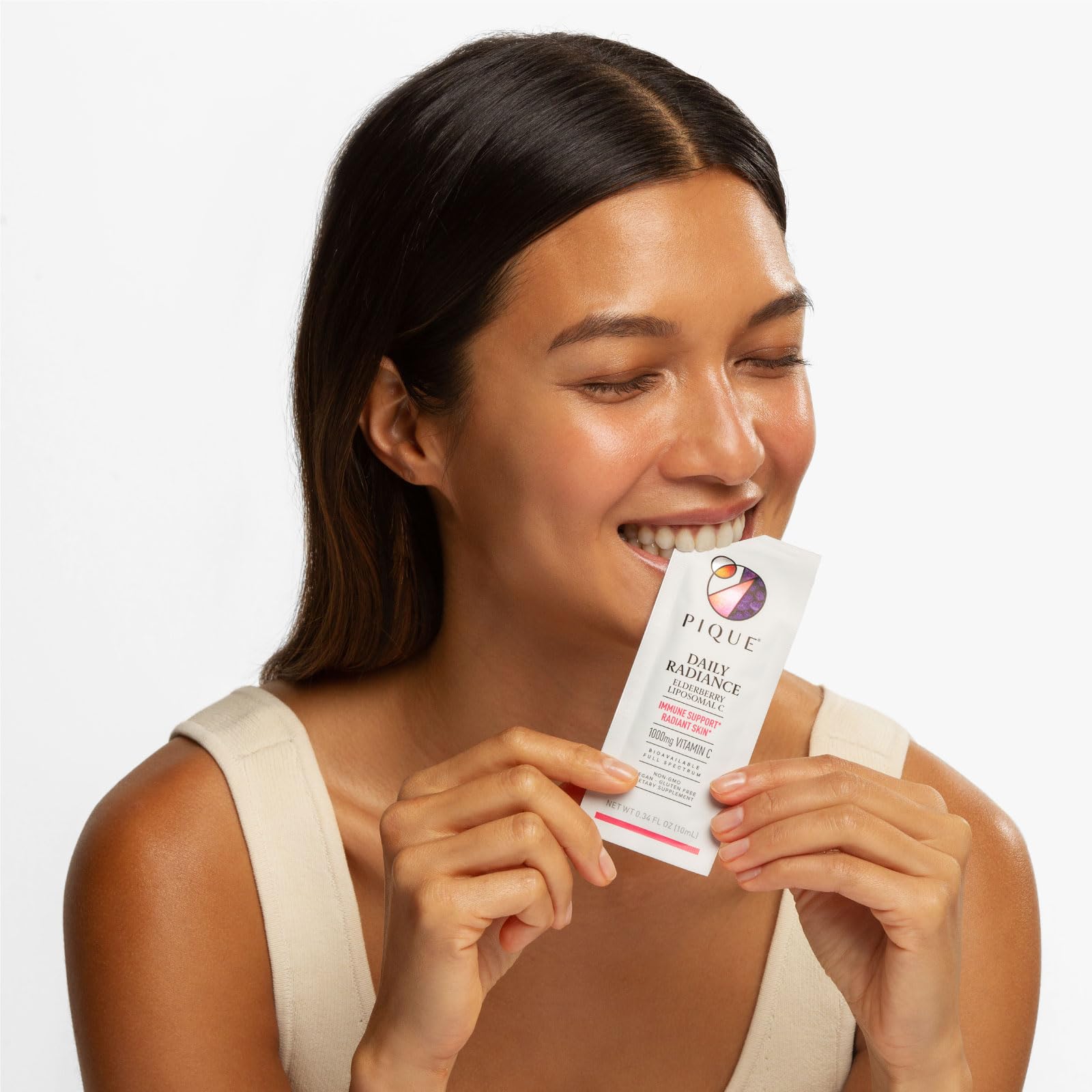 PIQUE vegan non-GMO packaging communicates clean, plant-based formulation.